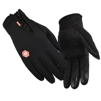 Produktbild von Handschuhe Touchscreen Rutschfest Winterhandschuhe Skihandschuhe Thermohandschuhe Fahrradhandschuhe mit Reißverschluss, Schwarz, XL