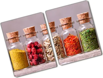 Produktbild von Tulup Glas Herdabdeckplatte - 2x40x52 cm - Glaskeramikkochfeld-Abdeckung Spritzschutz Glasabdeckplatte Kochplattenabdeckung und Schneidebrett - Zweiteilig - Essen & Getränke - Bunte Gewürze - Mehrfarbig