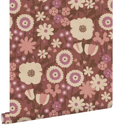 Produktbild von ESTAhome Tapete Retro Blumen Aubergineviolett und Rosa 50 x 900 cm