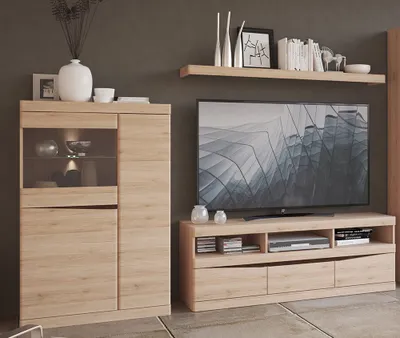 Produktbild von TV Wand mit Beleuchtung SANFORD-129 in Eiche hell Nb., B/H/T: ca. 250/170/40 cm