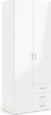 Produktbild von Kleiderschrank 2-türig - Weiß Hochglanz Schlafzimmer 49,5x200,4h cm