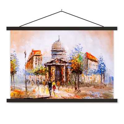 Produktbild von MuchoWow® Textilposter Gemälde - Stadt - Öl 120x80 cm mit schwarzem Rahmen - Wanddeko