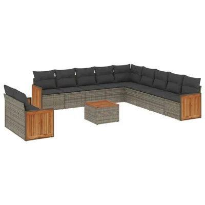 Produktbild von vidaXL 12-tlg. Garten-Sofagarnitur mit Kissen Grau Poly Rattan