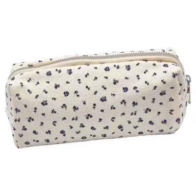 Productafbeelding van Pennenetui met bloemenprint – 17x7x7 cm, canvas, ruime opbergruimte, rits, veelzijdig – Geschikt voor school, kantoor en cosmetica
