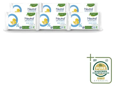 Produktbild von 6 x Neutral Baby Feuchttücher - parfumfrei - plastikfrei - Vorratspackung - 6 Stücke