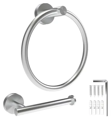 Toiletpapierhalter & Handtuchring Set, 2 Stück, gebürsteter Edelstahl