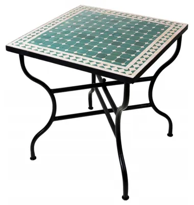 Produktbild von ORIGINAL Marokkanischer Mosaiktisch Gartentisch 70x70cm Groß eckig klappbar | Eckiger klappbarer Mosaik Esstisch Mediterran | als Klapptisch für Balkon oder Garten | Marrakesch Grün Natur 70x70cm