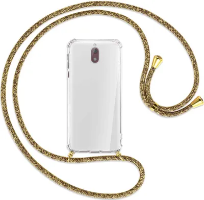 Produktbild von Handykette Backcover-Schutzhülle mit Band (Metall goldfarben) für Nokia 3.1 - braun+beige