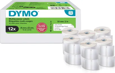 Produktbild von DYMO Original LabelWriter Mehrzwecketiketten/-Rücksendeetiketten | 19 mm x 51 mm | 12 Rollen mit je 500 leicht ablösbaren Etiketten (6.000 Stück) | für LabelWriter Beschriftungsgerät