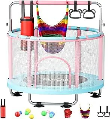 Produktbild von 140cm Kindertrampolin, Indoor und Outdoor-Spielzeug mit Schaukel, bis 200?kg belastbar, Trampolin für Kinder mit Turnstange – Geburtstagsgeschenk für Jungen und Mädchen von 1 bis 8 Jahren