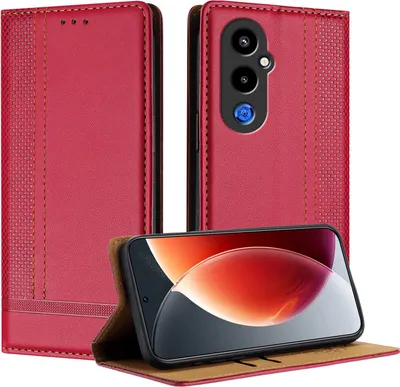 Produktbild von Handyhülle für Tecno Pova 4 Pro Leder Flip Klappbare Schutzhülle mit Standfunktion Rot