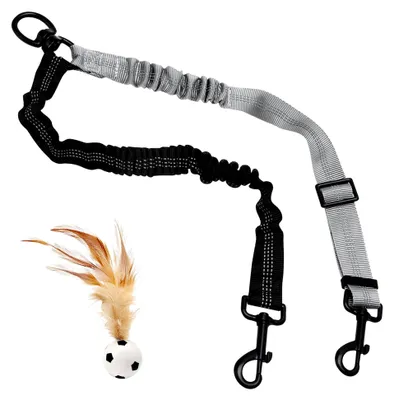 Produktbild von Doppelleine für Hunde, Verstellbare Reflektierende Leine für 2 Hunde, Bungee Sicherheitsgurt für Auto für kleine, mittelgroße und große Hunde