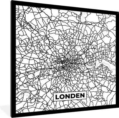 Produktbild von MuchoWow® Gerahmtes Poster London - Stadtplan - Schwarz und Weiß - Karte 40x40 cm - Poster mit Schwarzem Bilderrahmen Wandposter Rahmen Foto Bilder - Mit Rahmen - Wanddekoration Schlafzimmer