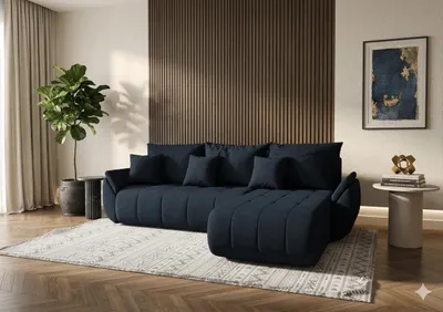 Produktbild von CORNERO Ecksofa mit Schlaffunktion SYDNEY Sofa L-Form Couch mit Bettkasten  Eckcouch mit Stauraum Blau Ottomane rechts
