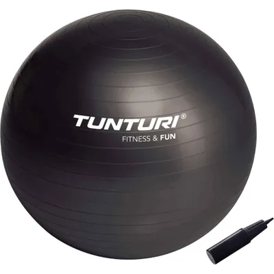 Produktbild von Tunturi Tunturi Fitnessball - Yogaball mit Pumpe - Pilatesball - Schwangerschaftsball - 65 cm - Farbe: Schwarz - Inkl. Gratis Fitness-App
