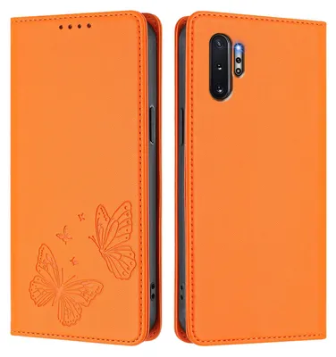 Image de Étui en cuir pour Samsung Galaxy Note 10+/Note 10 Plus 5G, motif papillon en relief, étui portefeuille à rabat avec support, orange
