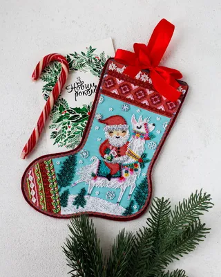 Produktbild von Abris Art Perlenstich Stickpackung "Weihnachtsstrumpf. Ich glaube an Märchen", bedruckt, 20x30cm