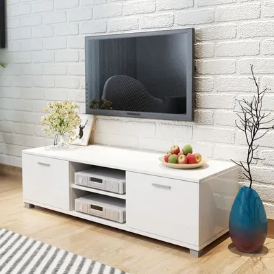 Zdjęcie produktu dla Meble, centra rozrywki i stojaki TV, szafka TV, wysoki połysk, biały, 140 x 40,3 x 34,7 cm