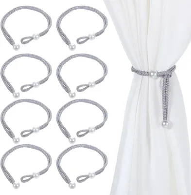 8 Gardinenhalter mit Perlen-Gardinenspange, verstellbar