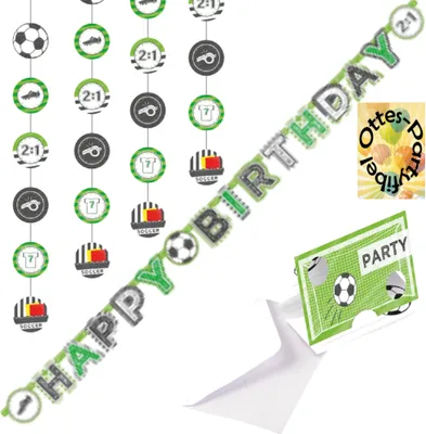 Produktbild von Fußball-Party-Set Deko - Hängedekoration + Happy Birthday Girlande + 8 Einladungen