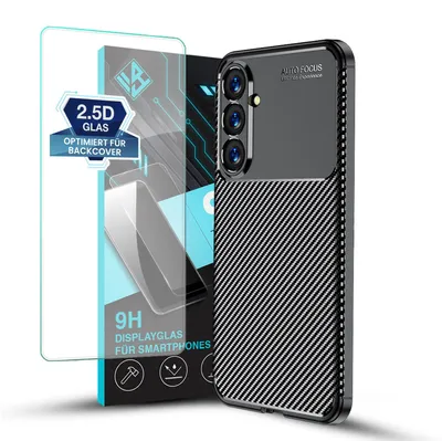 Produktbild von Handy Hülle für Samsung Galaxy S23 FE mit 9H Displayglas Displayschutz Carbon Look Cover Case Schutzhülle Farbe: Schwarz