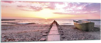 Produktbild von Bilder auf glas - Einteilig - Boot Strand Himmel - 140x50cm - Glasbilder - Wandbilder - Bilder - zum Aufhängen bereit - Wanddekoration aus Glas - Glas Bilder - Wandbild auf Glas - GAB140x50-5064