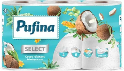 Produktbild von Toilettenpapier "Entspannende Kokosnuss", 4-lagig, 6 Rollen, PUFINA PP20790