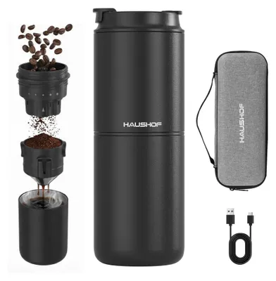 Tragbare 4-in-1 Kaffeemaschine mit Mahlwerk, 400 ml, Schwarz