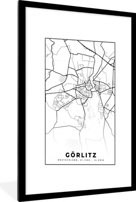 Produktbild von MuchoWow® Gerahmtes Poster Görlitz - Karte - Stadtplan 60x90 cm - Poster mit Schwarzem Bilderrahmen Wandposter Rahmen Foto Bilder - Dekoration - Wandposter Wohnzimmer - Hochwertig