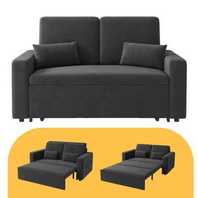 Produktbild von Bealife Sofa mit Schlaffunktion 147x82 cm -Ausziehbett - Chenillestoff, Dunkelgrau，AR28