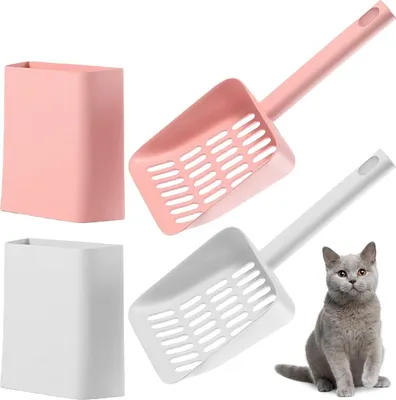 Produktbild von Katzenstreuschaufel, Katzenstreu Schaufel, Katzenklo Schaufel Streuschaufel Mit Halterung Reinigungswerkzeug Katzen Schaufel Kunststoff Katzenstreulöffel Für Haustier Katze Hund(Rosa Weiß)