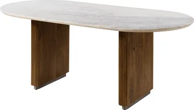 Produktbild von MASSIVMOEBEL24 Esstisch oval Mango 200x100x76x76 braun lackiert / Marmor weiß BARCELONA #236