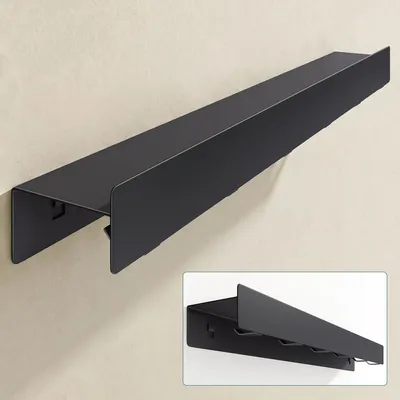 Produktbild von Mai & Mai Wandgarderobe mit Ablage und 6 Haken, Garderobenleiste mit versteckten Kleiderhaken, Kleiderstange Wandmontage 60cm, Sandschwarz Stalo-11