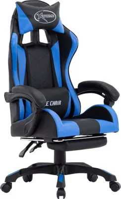 Produktbild von Gaming-Stuhl mit Fußstütze Blau und Schwarz Kunstleder