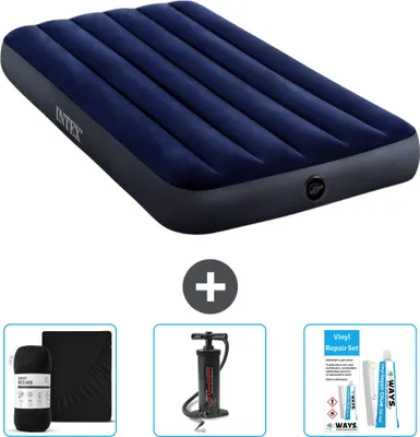 Produktbild von Intex Luftbett – 1 Person – 99 x 191 x 25 cm – Blau – im Lieferumfang enthalten Spannbettuch - Pumpe en Reperaturset