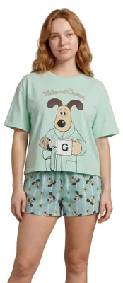 Productafbeelding van Wallace en Gromit - Pyjama voor dames, katoen, korte mouwen, model NS10252 (maat S) (groen)