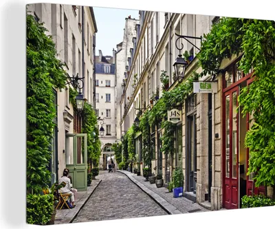 Produktbild von OneMillionCanvasses® - Leinwandbilder - 140x90 cm, Straße in Paris, Wandbilder Kunstdruck Wanddekoration - Foto auf Leinwand - Gemälde auf Holzrahmen