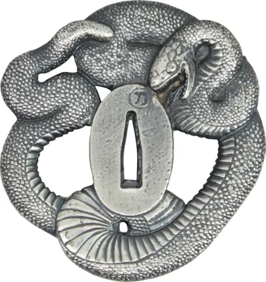 Produktbild von Samurai Schwert Tsuba Schlange silber