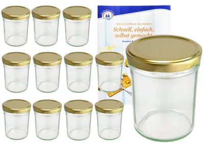 Produktbild von 12er Set Sturzglas 230 ml HOCH To 66 goldener Deckel Einmachgläser Gläser incl. Rezeptheft