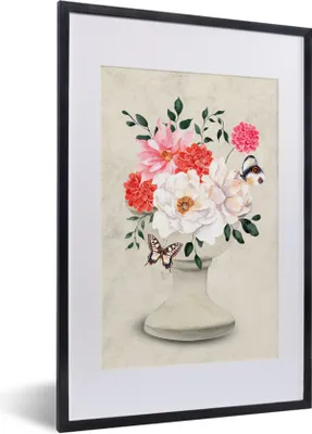 Produktbild von MuchoWow® Gerahmtes Poster Schmetterlinge - Blumen - Stillleben 40x60 cm - Poster mit Schwarzem Bilderrahmen Wandposter Rahmen Foto Bilder - Poster in Rahmen