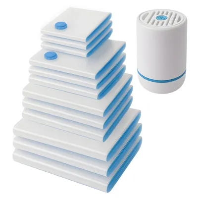 Immagine prodotto di Sacchetti sottovuoto 40-80 cm - Sacchetti per conservare vestiti e biancheria da letto - Set da 12 pezzi con pompa elettrica - Resistenti e riutilizzabili