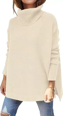Produktbild von ASKSA Damen Rollkragenpullover Strickpullover Einfarbig Fledermausärmel Pullover, Aprikose, S