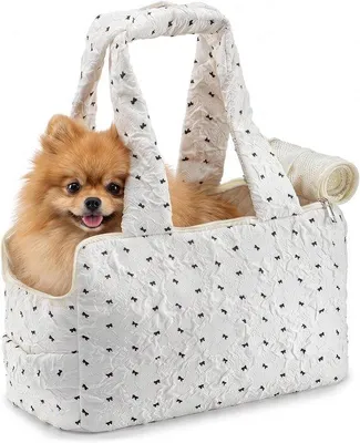 Zdjęcie produktu dla Składana torba dla psa - biała - 40 x 30 x 23 cm - Miękki i przewiewny materiał - Dla psów do 5 kg