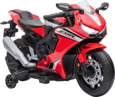 Produktbild von HOMCOM Elektromotorrad mit HONDA-Führerschein für Kinder von 3–5 Jahren, 6-V-Batterie-Motorrad mit Scheinwerfer, Hupe, Musik und abnehmbaren Hilfsrädern, Tragkraft 30 kg, 90 x 44 x 52 cm, Rot