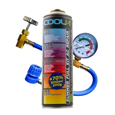 Zdjęcie produktu dla Zestaw czynnika chłodniczego do klimatyzacji 5 w 1 + przewód klimatyzacji Cool5 zamiennik R134a 290g