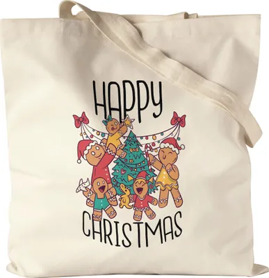 Produktbild von Happy Christmas Jutebeutel Stoffbeutel Weihnachten Familienzeit Weihnachtsbaum Geschenke Geschenkidee Happy Family