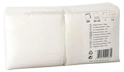 Produktbild von 4500 tradingbay24 Servietten, 1-lagig 1/4-Falz 32 cm x 32 cm weiss tbU90283 Einfach Weiß Einlagig