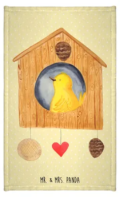 Produktbild von Mr. & Mrs. Panda Handtuch Vogelhaus Home - Gelb Pastell - Geschenk, Kleines, Lustige Sprüche, Klein, gäste wc, Haus, Hausbau, Vogel, Umzug, Frotteetuch