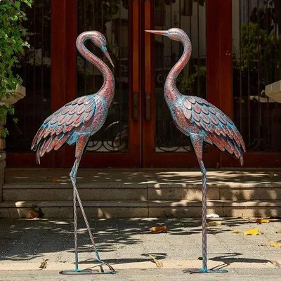 Immagine prodotto di Sculture di uccelli in metallo a grandezza naturale - Set da 2 - Patina