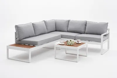 Zdjęcie produktu dla NEW HOME Zestaw mebli ogrodowych NICEA na taras ogród - biały lewy - nowoczesny narożnik z funkcją leżanki wykonany z aluminium